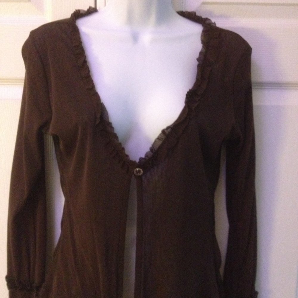 Papillon Blanc Brown Tulle Mesh Stretch Jacket Top S